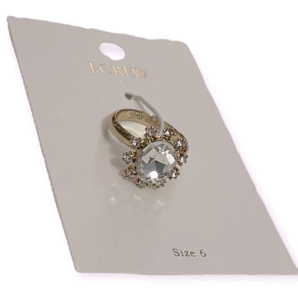 J. CREW Crystal Gem Ring Oval Rhinestone CZ Statement Ring 14K Gold Plated NWT - Picture 5 of 7